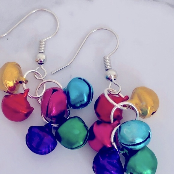 New Rainbow Jingle Bells Christmas Holiday Earrings Handmade Dangle Unique Gifts - Picture 3 of 3